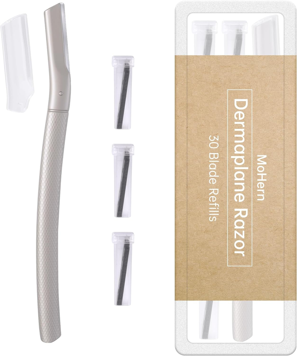 Dermaplane Razor for Face Professional, Facial Razors for Women Face with 30 Blade Refills, Eyebrow Razor for Women and Men, Siver