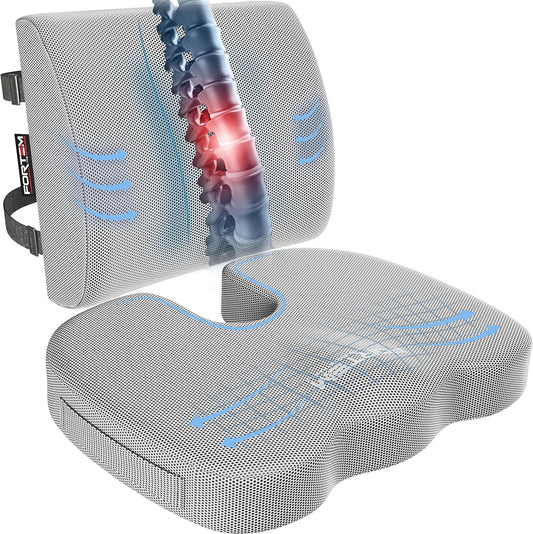 Seat Cushion, Office Chair Cushion, Lumbar Support Pillow for Office Chair, Memory Foam Sciatica Coccyx Tailbone Pressure Pain Relief, Car Sitting Pad, Washable Non Slip