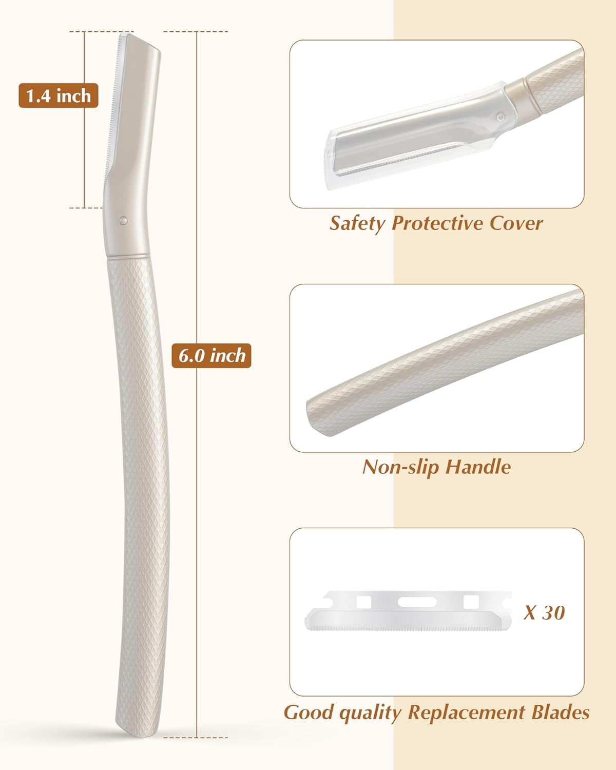 Dermaplane Razor for Face Professional, Facial Razors for Women Face with 30 Blade Refills, Eyebrow Razor for Women and Men, Siver